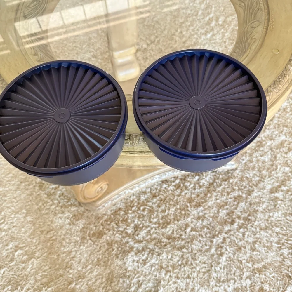 New Tupperware Servalier Stacking Canisters and Lids 7.5 Cup Navy Blue Set of 2